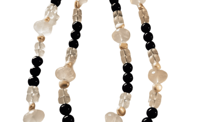 Rose Quartz, Pearl and Onyx Necklace